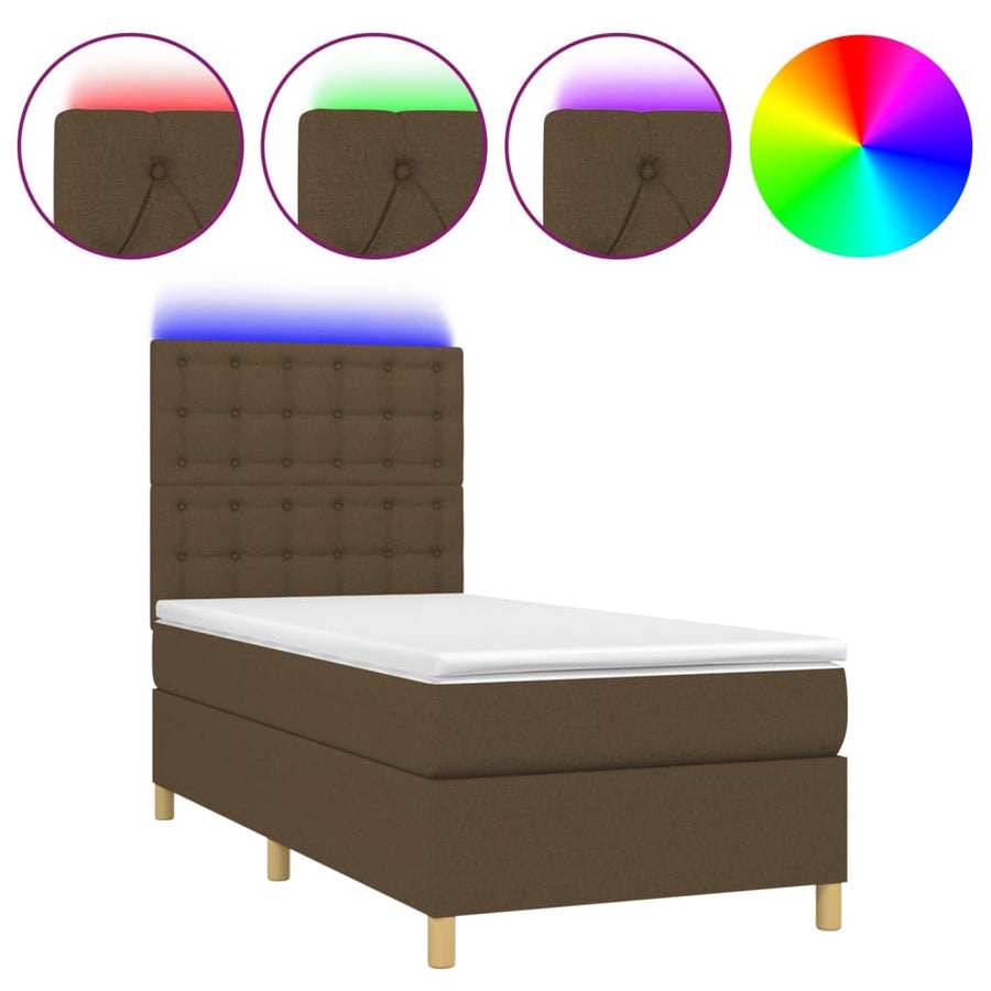 Boxspring Met Matras En Led Stof Donkerbruin 100X200 Cm Donkerbruin 100 x 200 cm Knopen