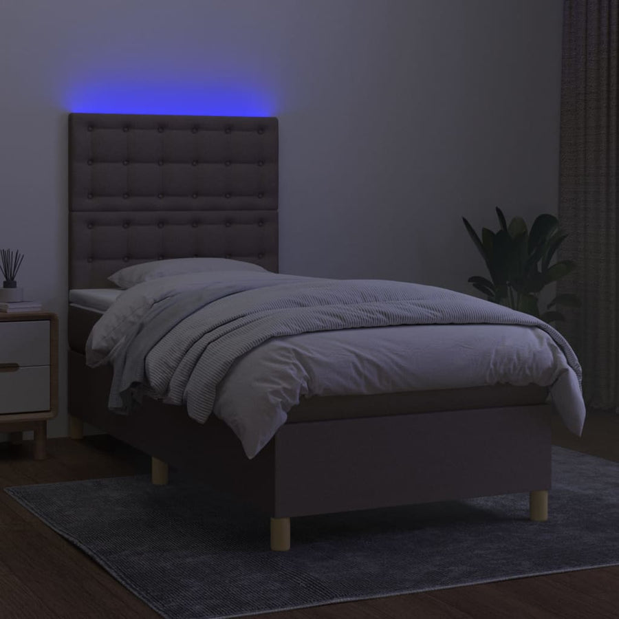 Boxspring Met Matras En Led Stof Taupe 100X200 Cm Taupe 100 x 200 cm Knopen