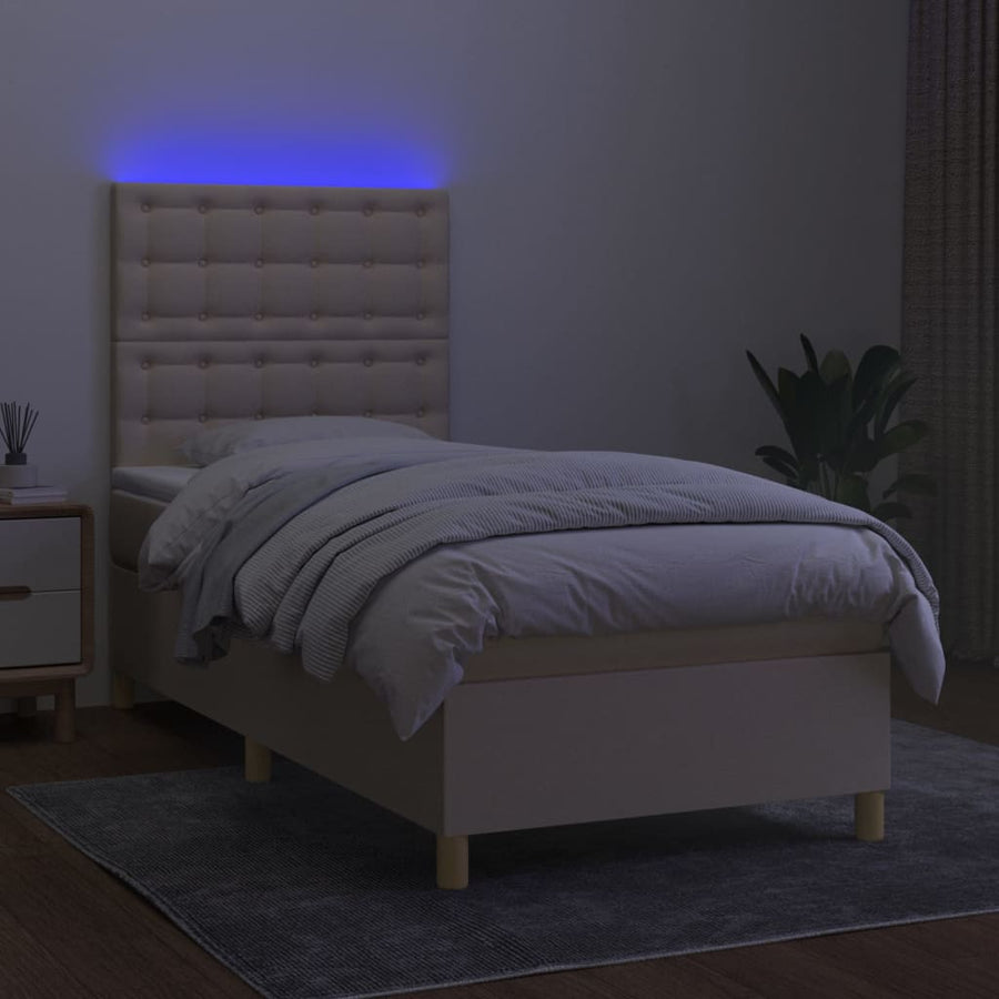 Boxspring met matras en LED stof crèmekleurig 100x200 cm 100 x 200 cm Crème