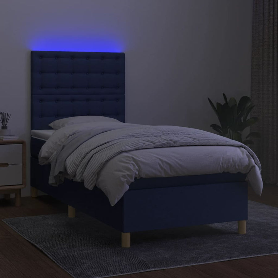 Boxspring Met Matras En Led Stof Blauw 100 x 200 cm Knopen
