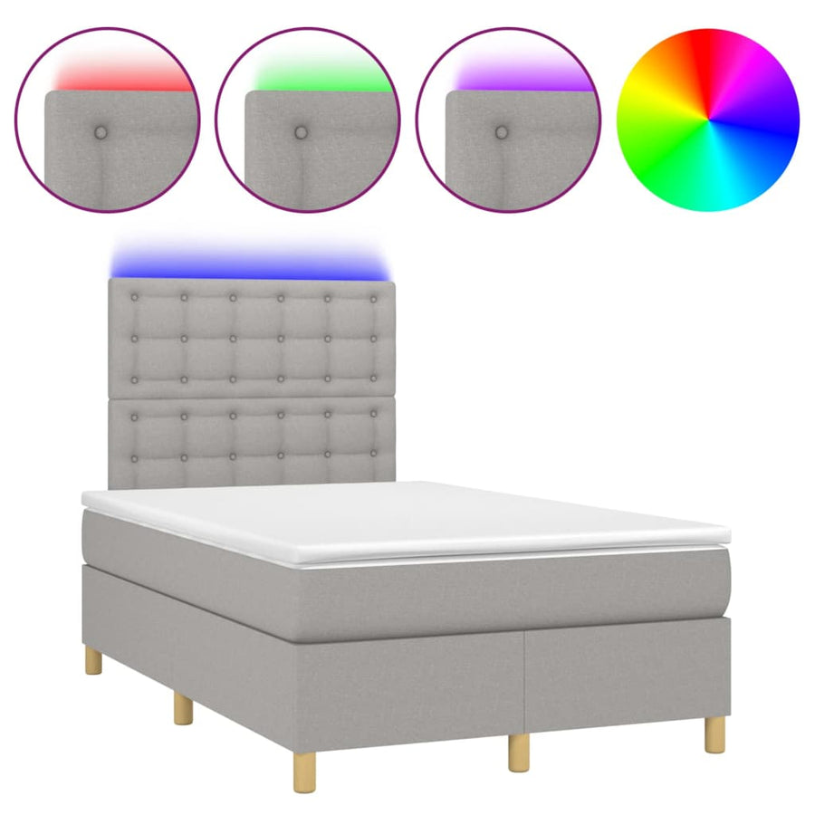 Boxspring Met Matras En Led Stof Lichtgrijs 120 x 200 cm Knopen