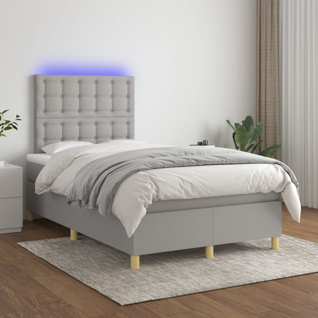 Boxspring Met Matras En Led Stof Lichtgrijs 120 x 200 cm Knopen