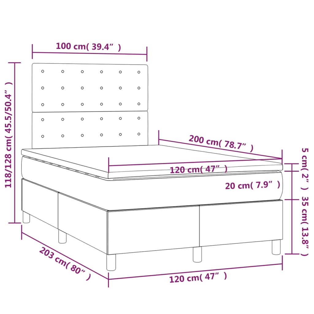 Boxspring Met Matras En Led Stof Donkergrijs 120 x 200 cm Knopen