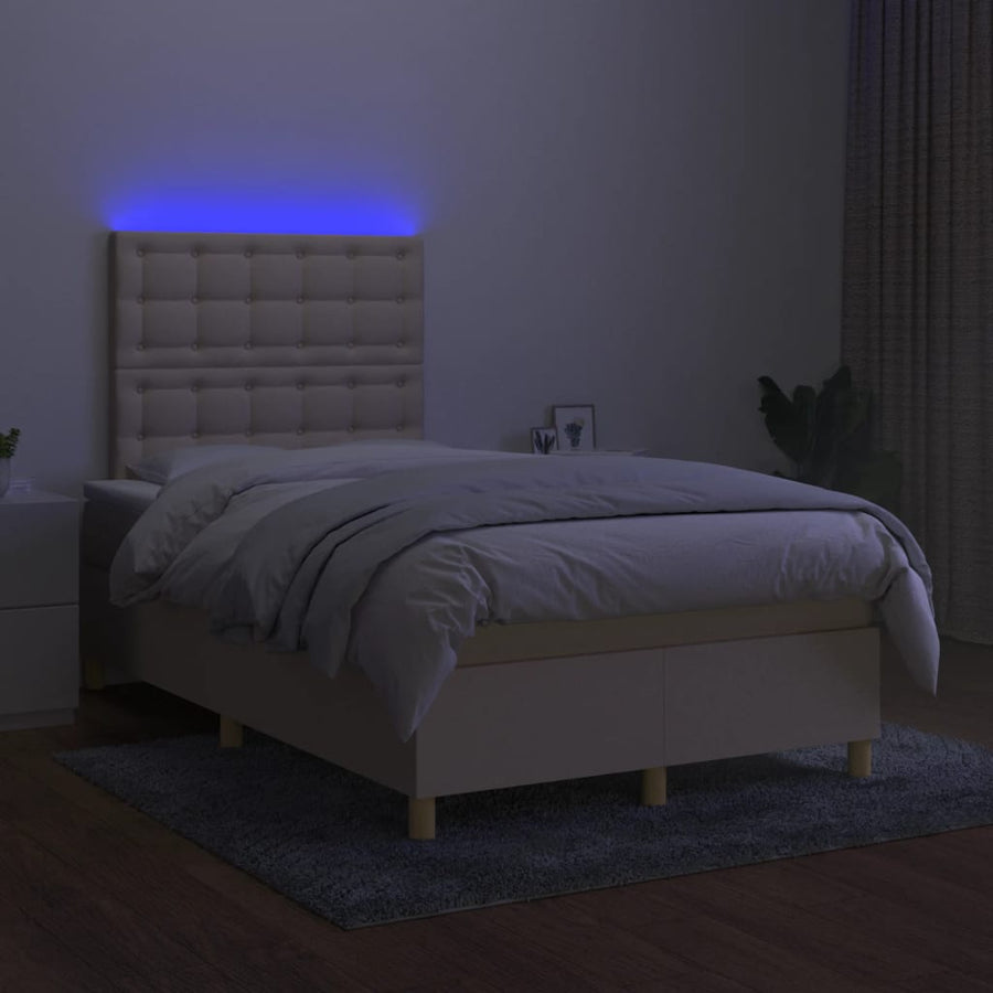 Boxspring met matras en LED stof crèmekleurig 120x200 cm 120 x 200 cm Crème