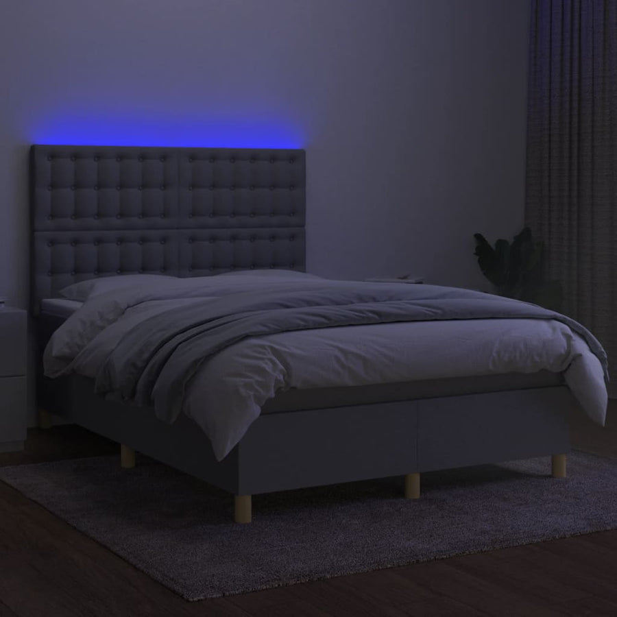 Boxspring Met Matras En Led Stof Lichtgrijs 140 x 190 cm Knopen