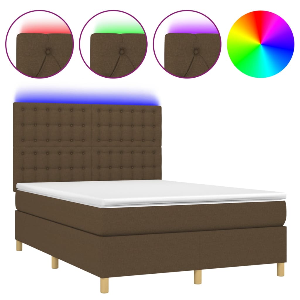Boxspring met matras en LED stof donkerbruin 140x190 cm 140 x 190 cm Donkerbruin