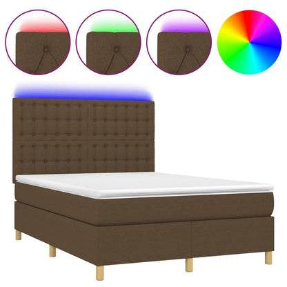 Boxspring met matras en LED stof donkerbruin 140x190 cm 140 x 190 cm Donkerbruin