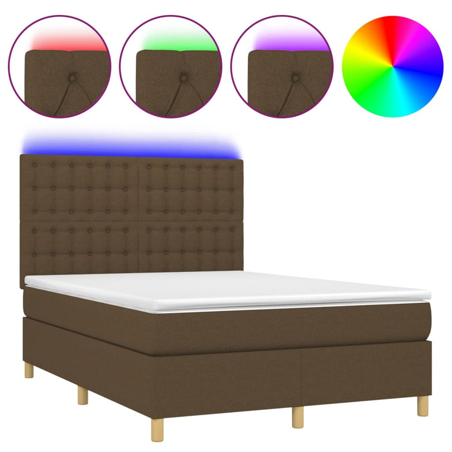 Boxspring met matras en LED stof donkerbruin 140x190 cm 140 x 190 cm Donkerbruin