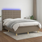 Box spring with mattress and LED fabric taupe 140x190 cm