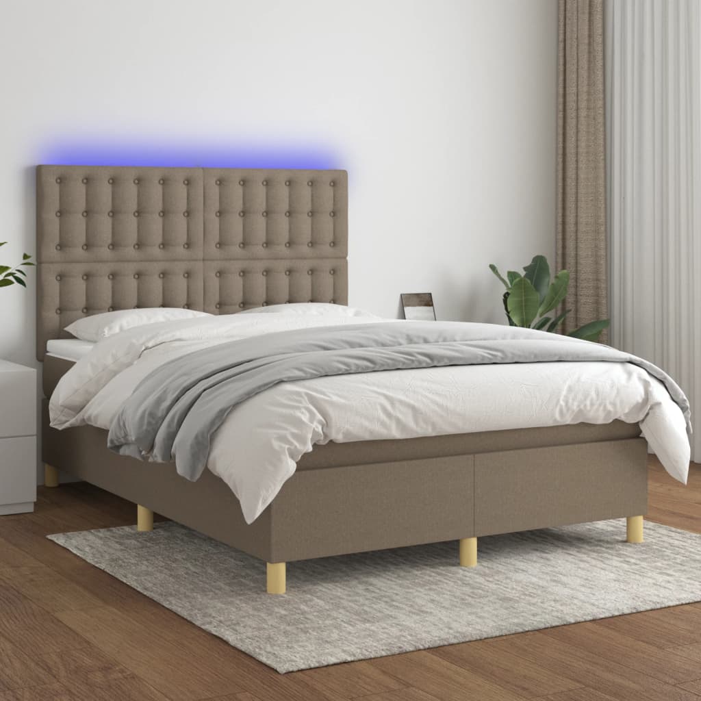 Boxspring Met Matras En Led Stof Taupe 140 x 190 cm Knopen