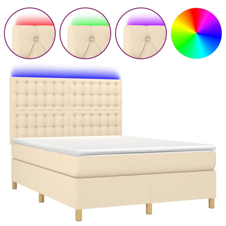 Boxspring Met Matras En Led Stof Kleurig Crème 140 x 190 cm Knopen