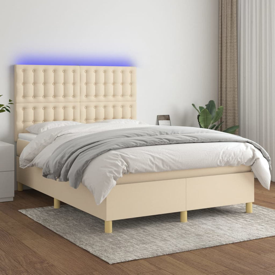 Boxspring Met Matras En Led Stof Kleurig Crème 140 x 190 cm Knopen