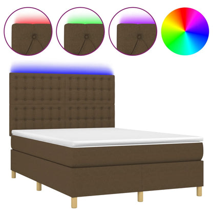 Boxspring met matras en LED stof donkerbruin 140x200 cm 140 x 200 cm Knopen