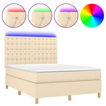 Boxspring Met Matras En Led Stof Kleurig Crème 140 x 200 cm Knopen