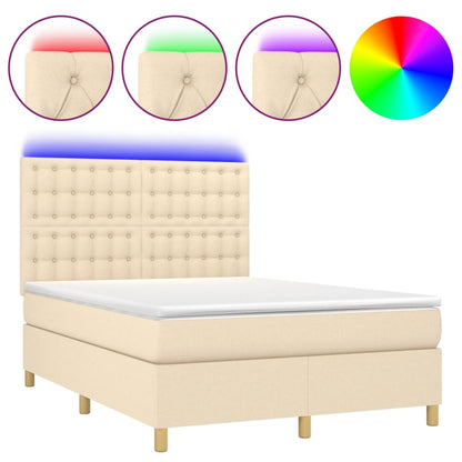 Boxspring Met Matras En Led Stof Kleurig Crème 140 x 200 cm Knopen