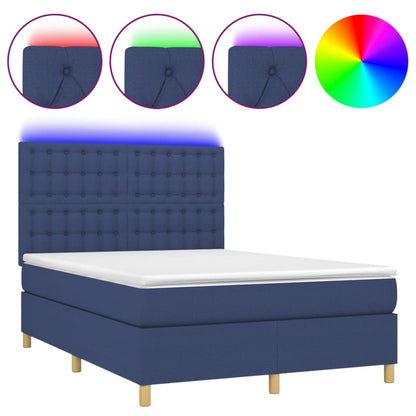Boxspring Met Matras En Led Stof Blauw 140 x 200 cm Knopen