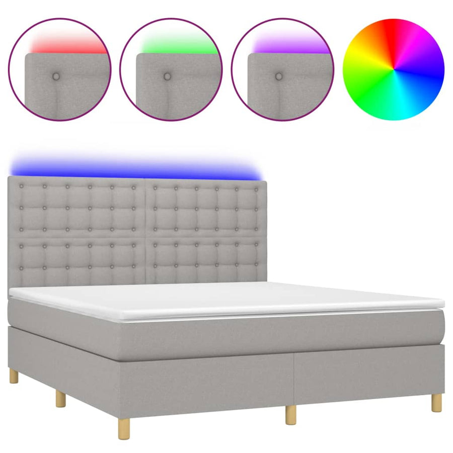 Boxspring Met Matras En Led Stof Lichtgrijs 160 x 200 cm Knopen
