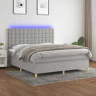 Boxspring Met Matras En Led Stof Lichtgrijs 160 x 200 cm Knopen