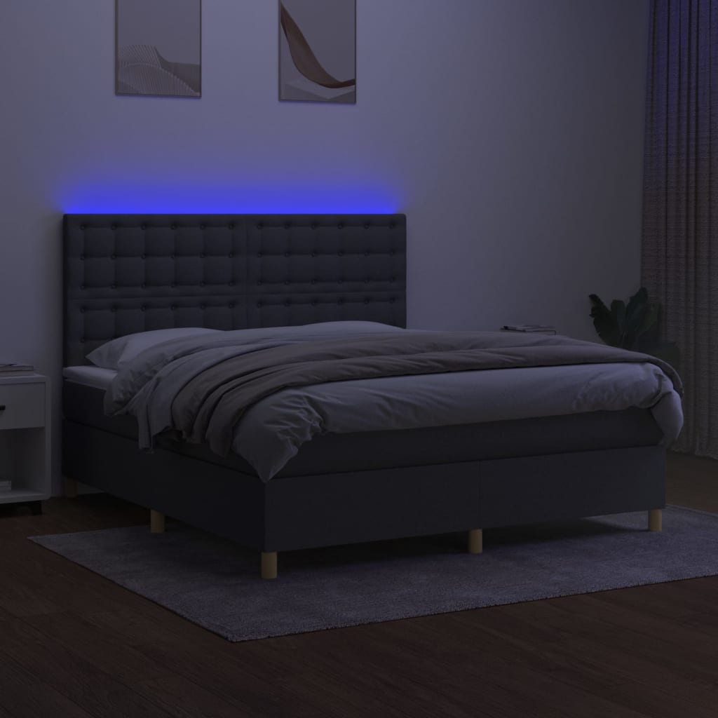 Boxspring Met Matras En Led Stof Donkergrijs 160 x 200 cm Knopen