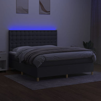 Boxspring Met Matras En Led Stof Donkergrijs 160 x 200 cm Knopen