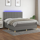 Boxspring Met Matras En Led Stof Donkergrijs 160 x 200 cm Knopen