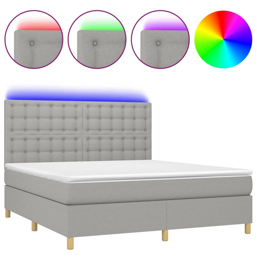 Boxspring Met Matras En Led Stof Lichtgrijs 180X200 Cm Lichtgrijs 180 x 200 cm Knopen