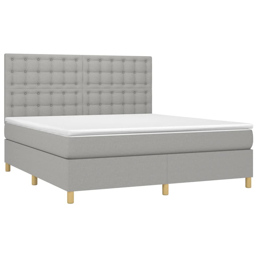 Boxspring Met Matras En Led Stof Lichtgrijs 180X200 Cm Lichtgrijs 180 x 200 cm Knopen