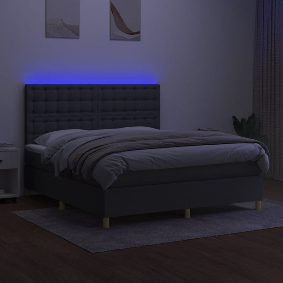 Boxspring Met Matras En Led Stof Donkergrijs 180X200 Cm 180 x 200 cm Knopen