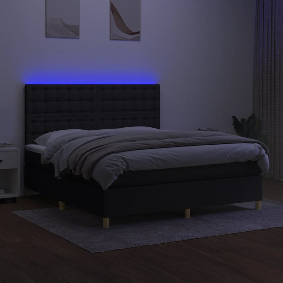 Boxspring Met Matras En Led Stof Zwart 180 x 200 cm Knopen