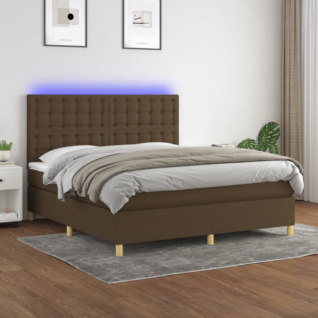 Boxspring Met Matras En Led Stof Donkerbruin 180 x 200 cm Knopen