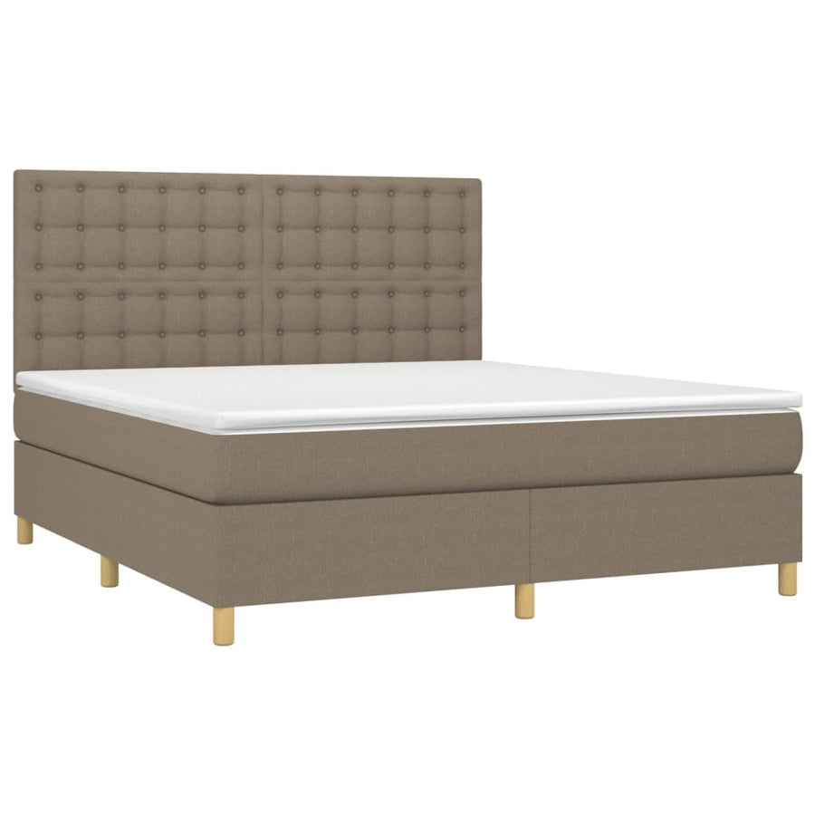 Boxspring Met Matras En Led Stof Taupe 180X200 Cm 180 x 200 cm Knopen