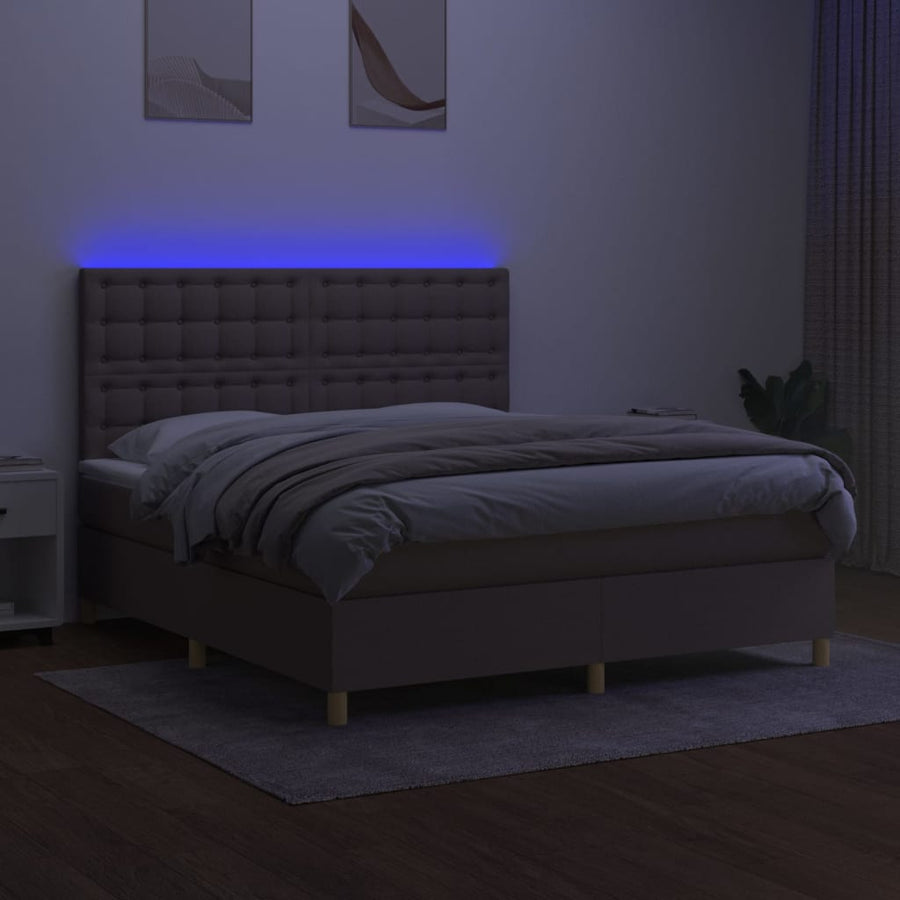 Boxspring Met Matras En Led Stof Taupe 180X200 Cm 180 x 200 cm Knopen