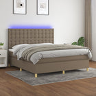 Boxspring Met Matras En Led Stof Taupe 180X200 Cm 180 x 200 cm Knopen