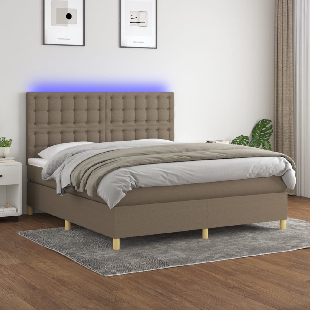 Boxspring Met Matras En Led Stof Taupe 180X200 Cm 180 x 200 cm Knopen