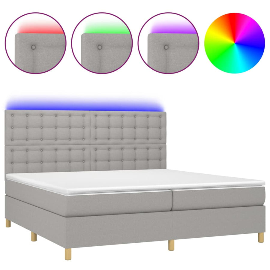 Boxspring Met Matras En Led Stof Lichtgrijs 200 x 200 cm Knopen