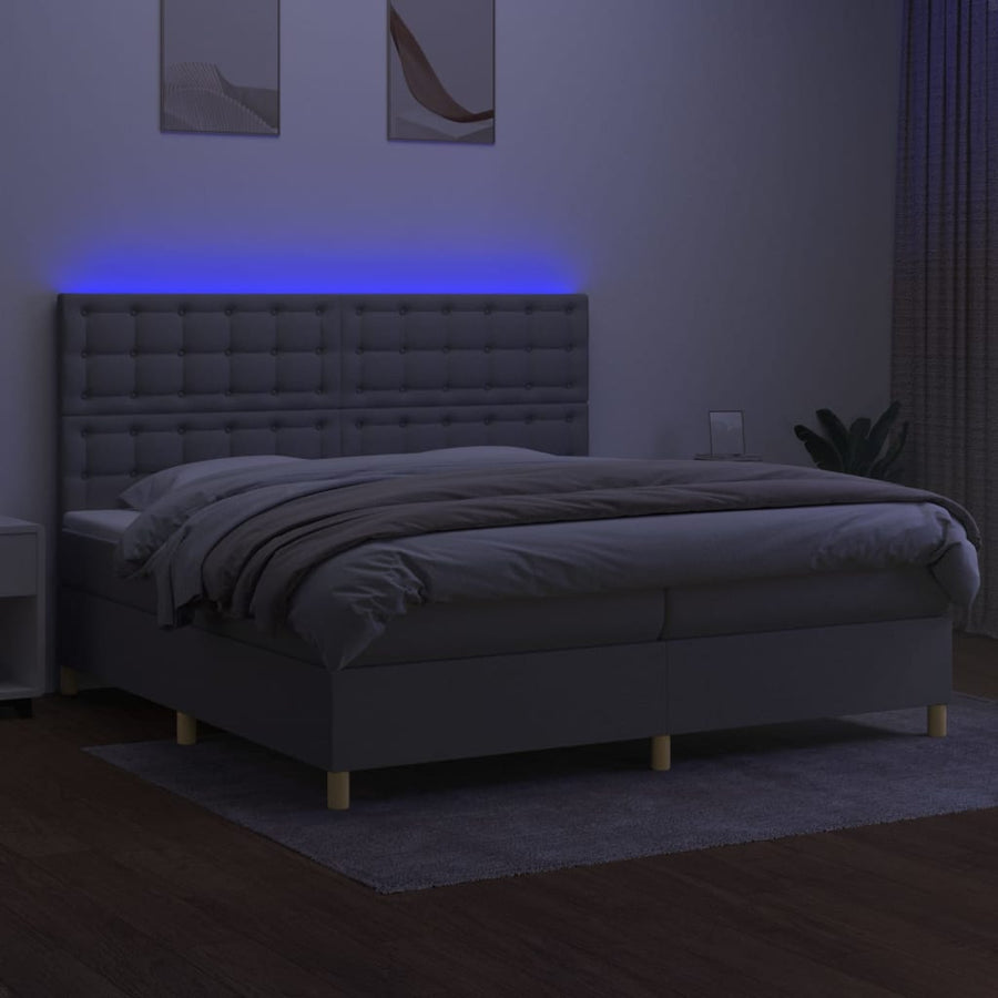 Boxspring Met Matras En Led Stof Lichtgrijs 200 x 200 cm Knopen