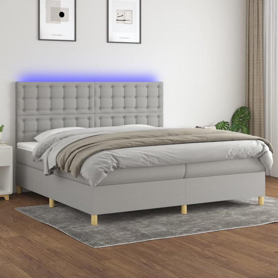 Boxspring Met Matras En Led Stof Lichtgrijs 200 x 200 cm Knopen