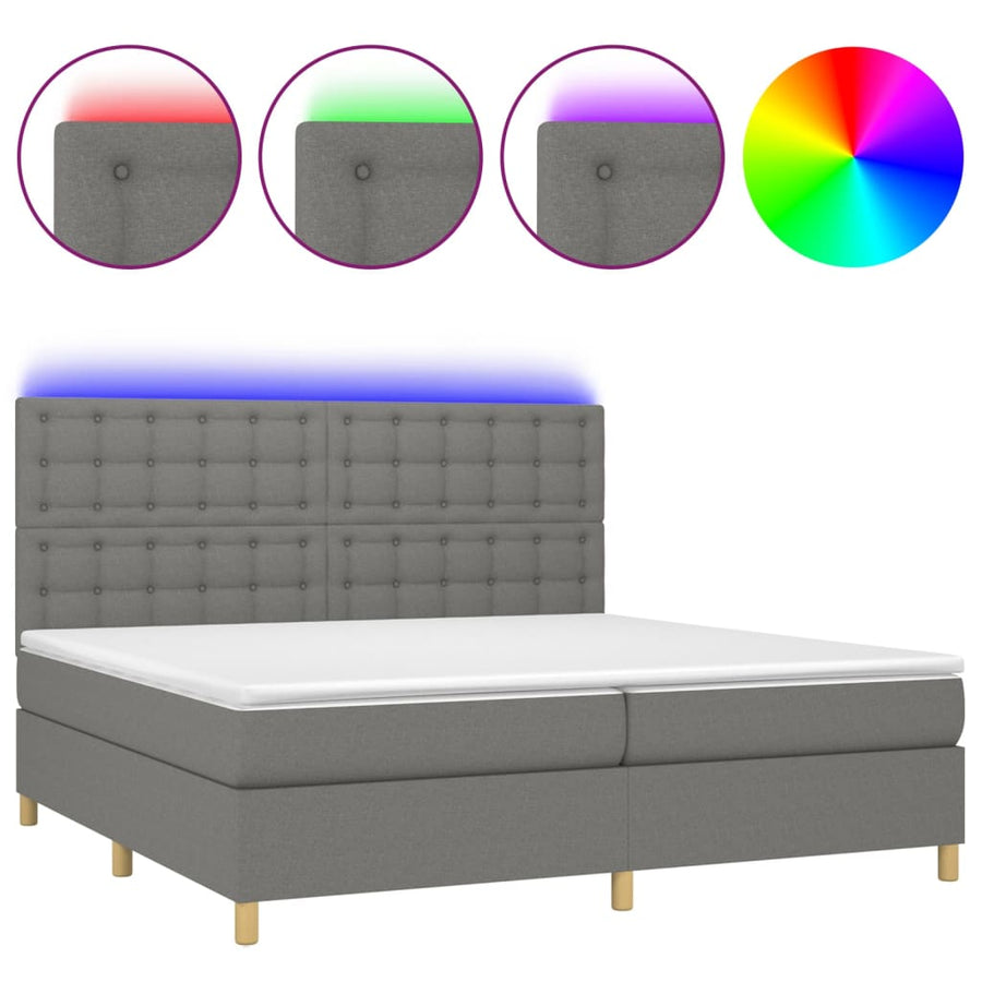 Boxspring Met Matras En Led Stof Donkergrijs 200 x 200 cm Knopen