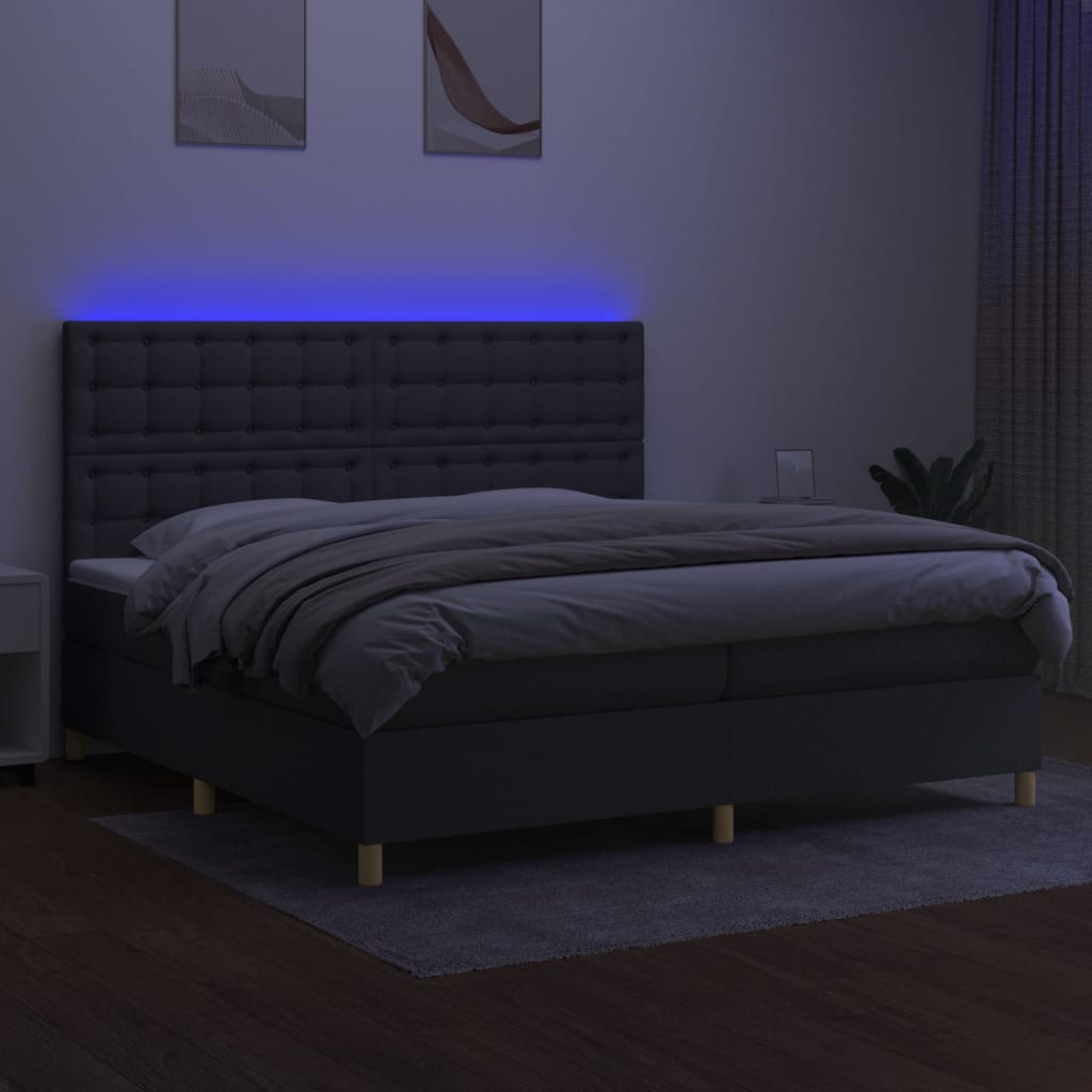 Boxspring Met Matras En Led Stof Donkergrijs 200 x 200 cm Knopen