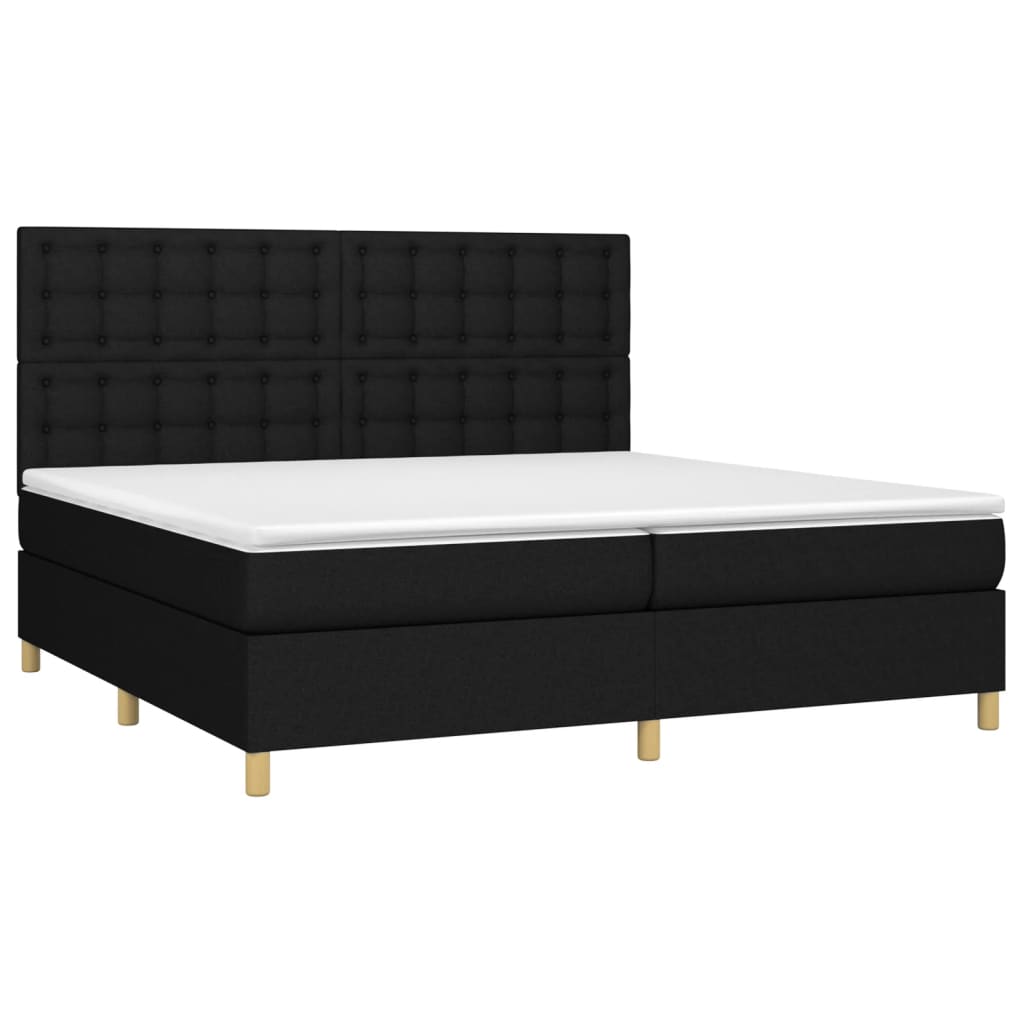 Boxspring Met Matras En Led Stof Zwart 200 x 200 cm Knopen