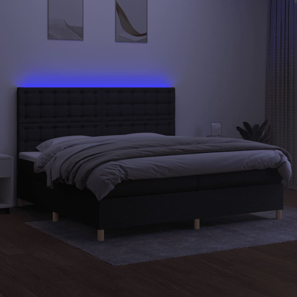 Boxspring Met Matras En Led Stof Zwart 200 x 200 cm Knopen