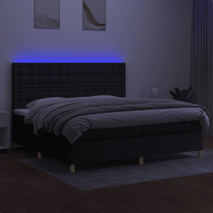 Boxspring Met Matras En Led Stof Zwart 200 x 200 cm Knopen