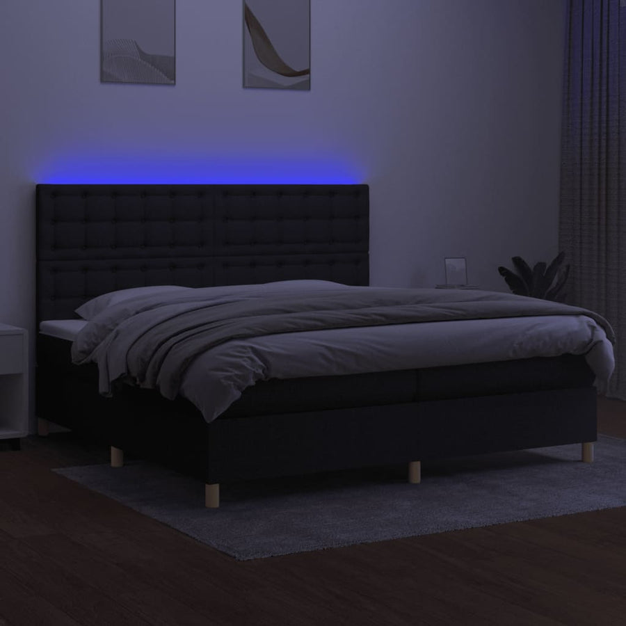 Boxspring Met Matras En Led Stof Zwart 200 x 200 cm Knopen