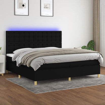Boxspring Met Matras En Led Stof Zwart 200 x 200 cm Knopen