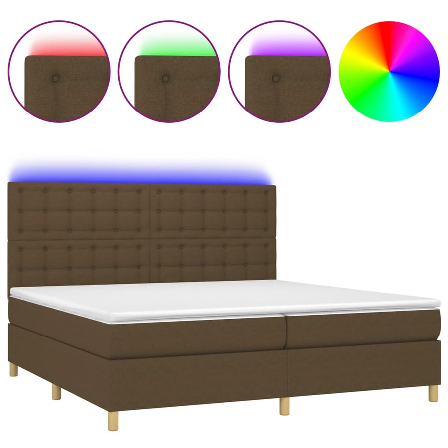 Boxspring met matras en LED stof donkerbruin 200x200 cm