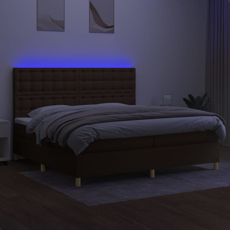 Boxspring met matras en LED stof donkerbruin 200x200 cm