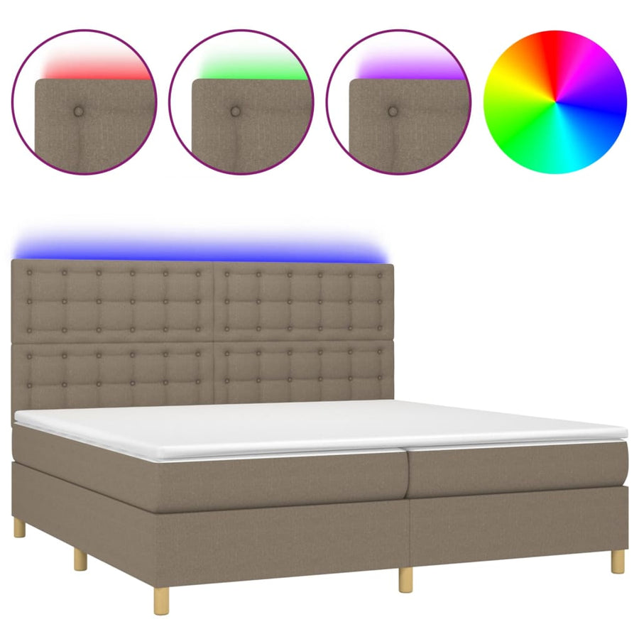 Boxspring Met Matras En Led Stof Taupe 200X200 Cm Taupe 200 x 200 cm Knopen