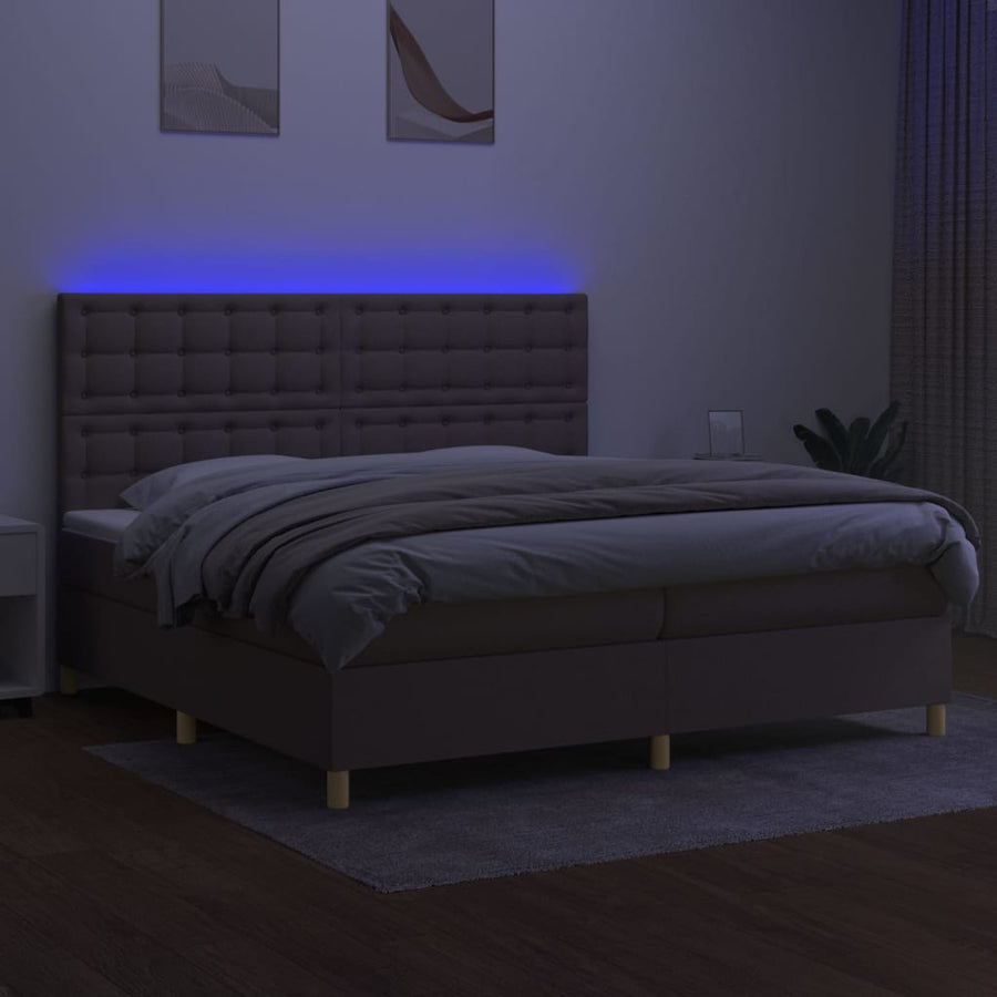 Boxspring Met Matras En Led Stof Taupe 200X200 Cm Taupe 200 x 200 cm Knopen