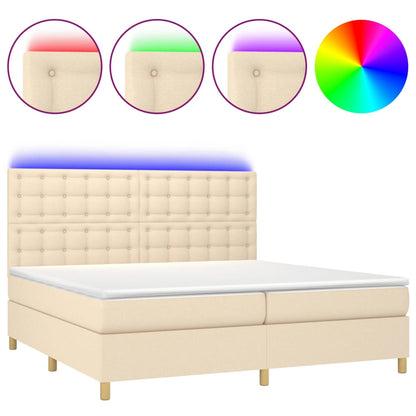 Boxspring Met Matras En Led Stof Kleurig Crème 200 x 200 cm Knopen