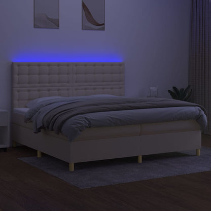 Boxspring Met Matras En Led Stof Kleurig Crème 200 x 200 cm Knopen